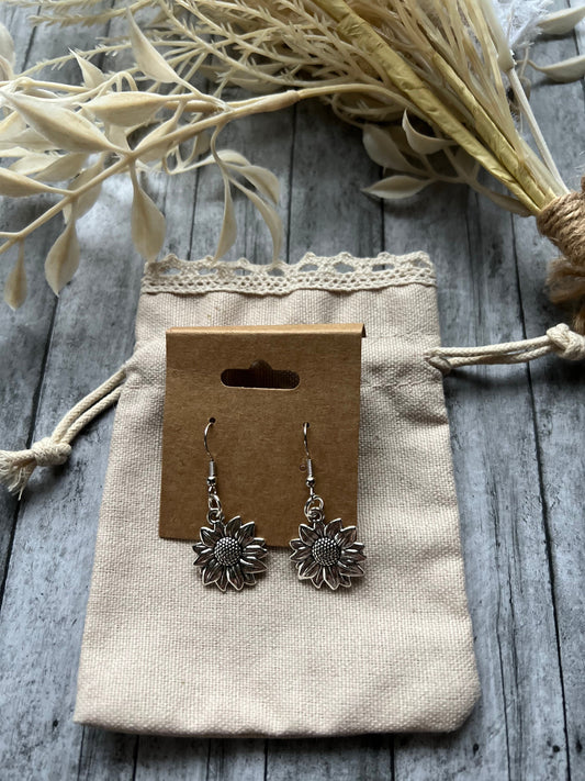 Silver Sunflower Earrings, 925 Sterling Silver Plated Earrings, Hypoallergenic Earrings, Fall Earrings, Trendy Earrings