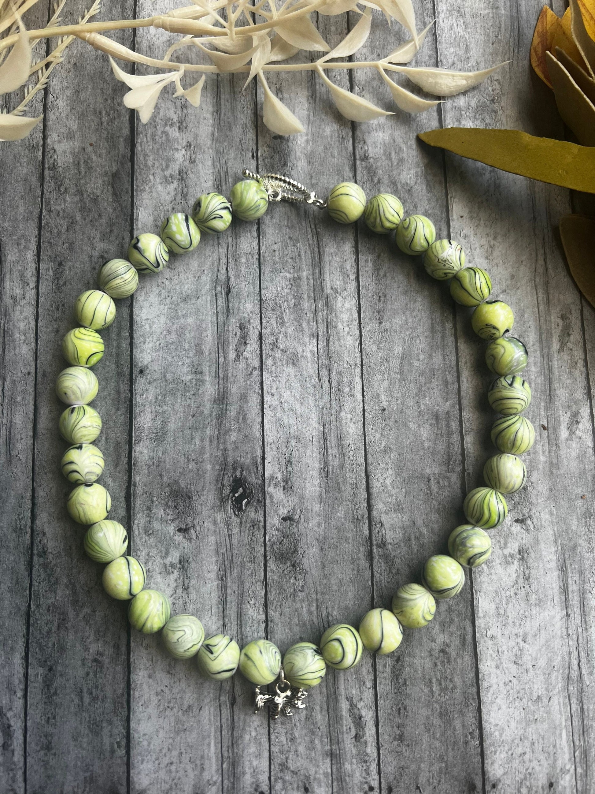 Green Marble Pet Necklace w/ Toggle Clasp | Jewelry for Dogs | Jewelry for Cats| Durable Pet Necklace