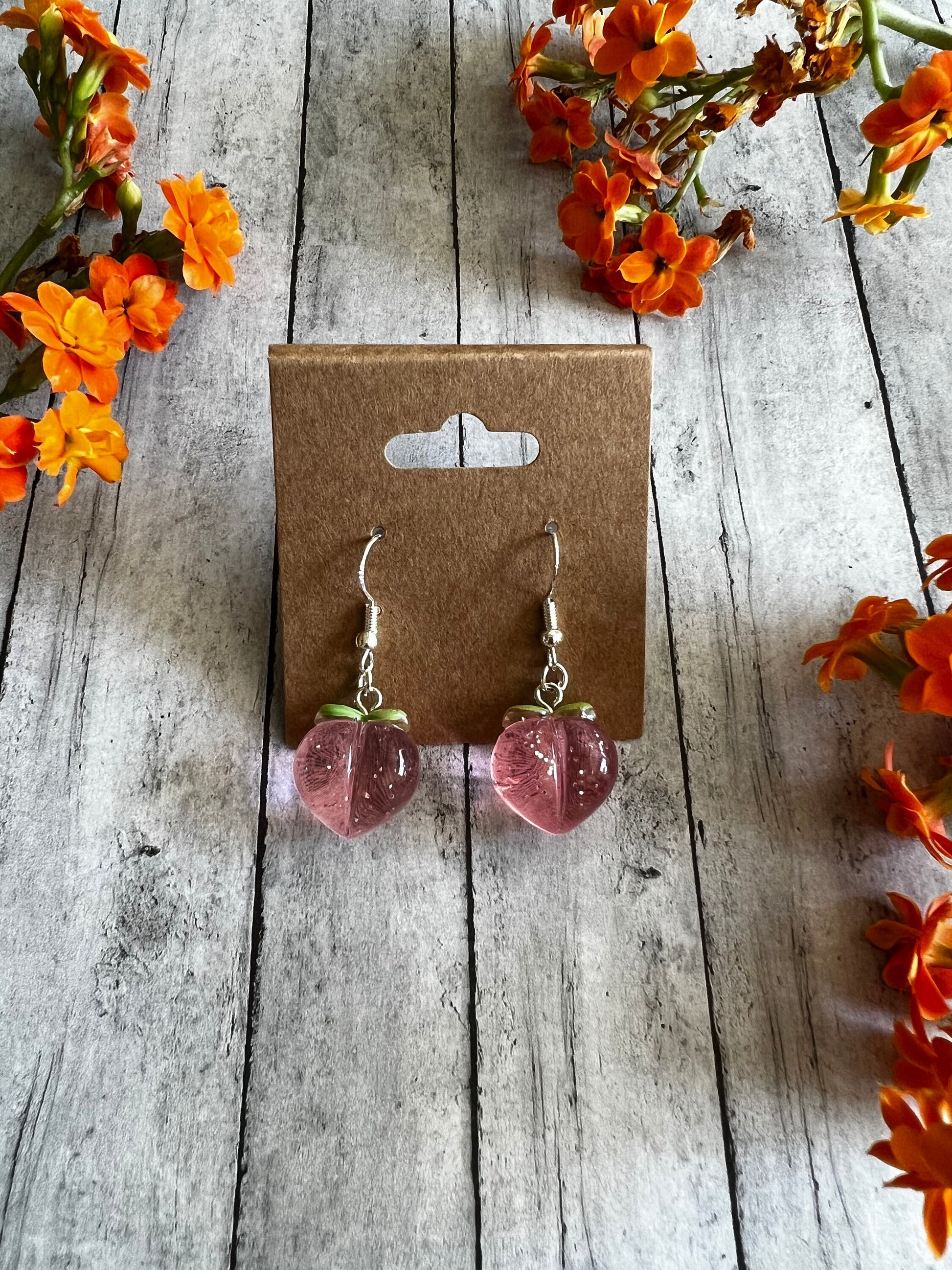 Pink Peach Earrings, 925 Sterling Silver Plated Earrings, Hypoallergenic Earrings, Cute Earrings, Fruit Earrings, Gifts for Her