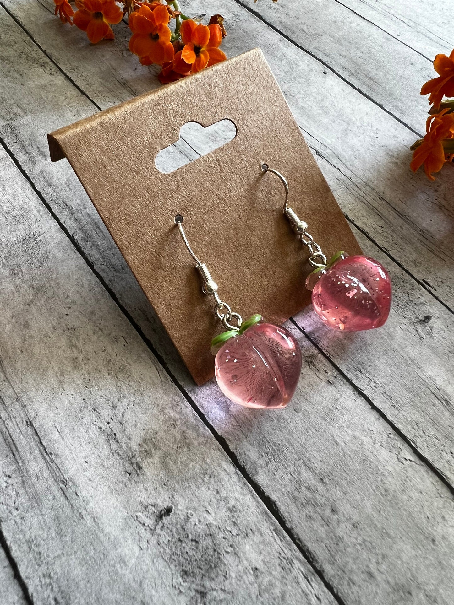 Pink Peach Earrings, 925 Sterling Silver Plated Earrings, Hypoallergenic Earrings, Cute Earrings, Fruit Earrings, Gifts for Her