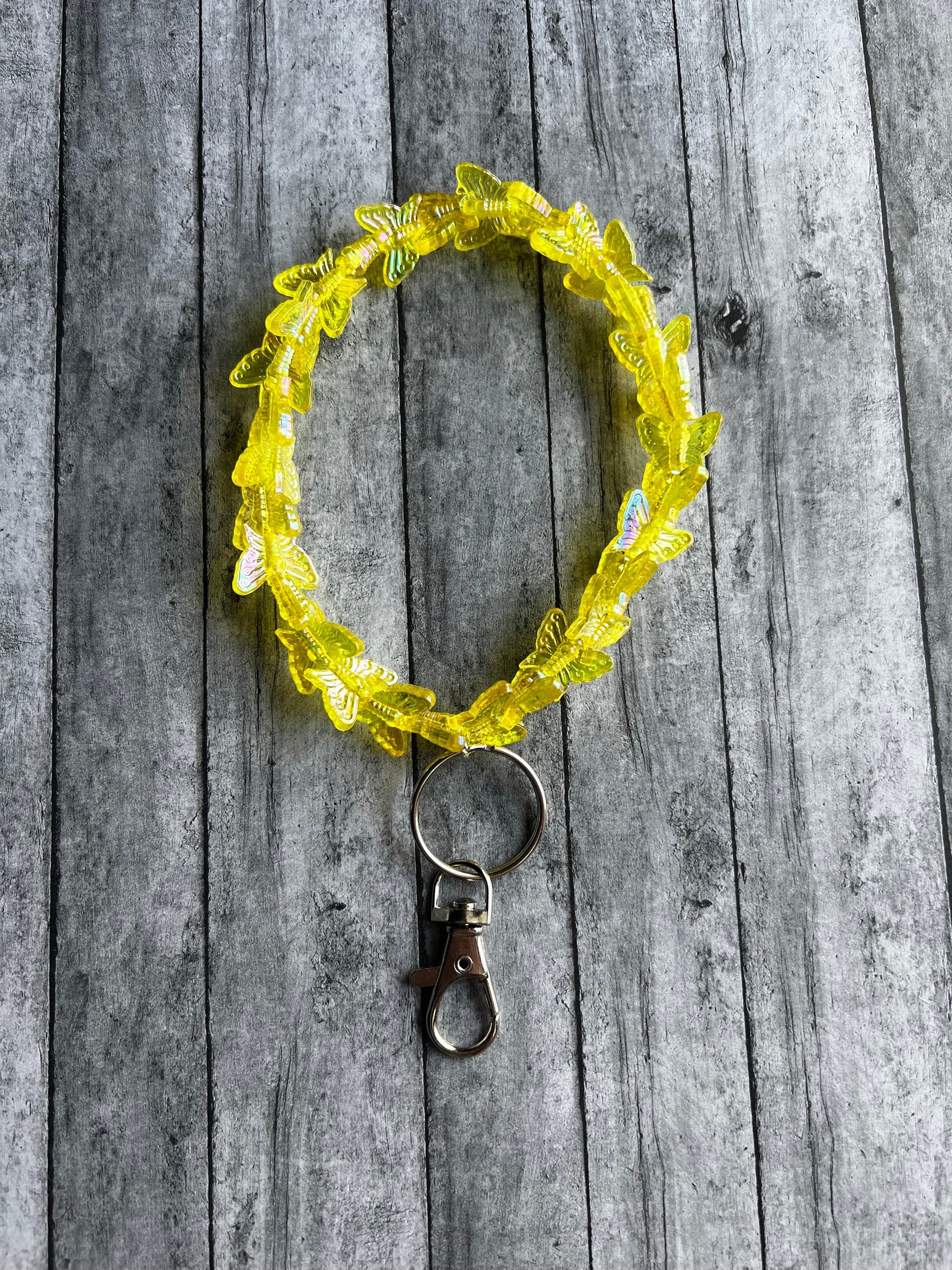 Butterfly Beaded Wristlet, Beaded Acrylic Keychain, Wristlet Keychain, Beaded Bracelet for Keys, Non Stretchy Wristlet, Backpack Keychain