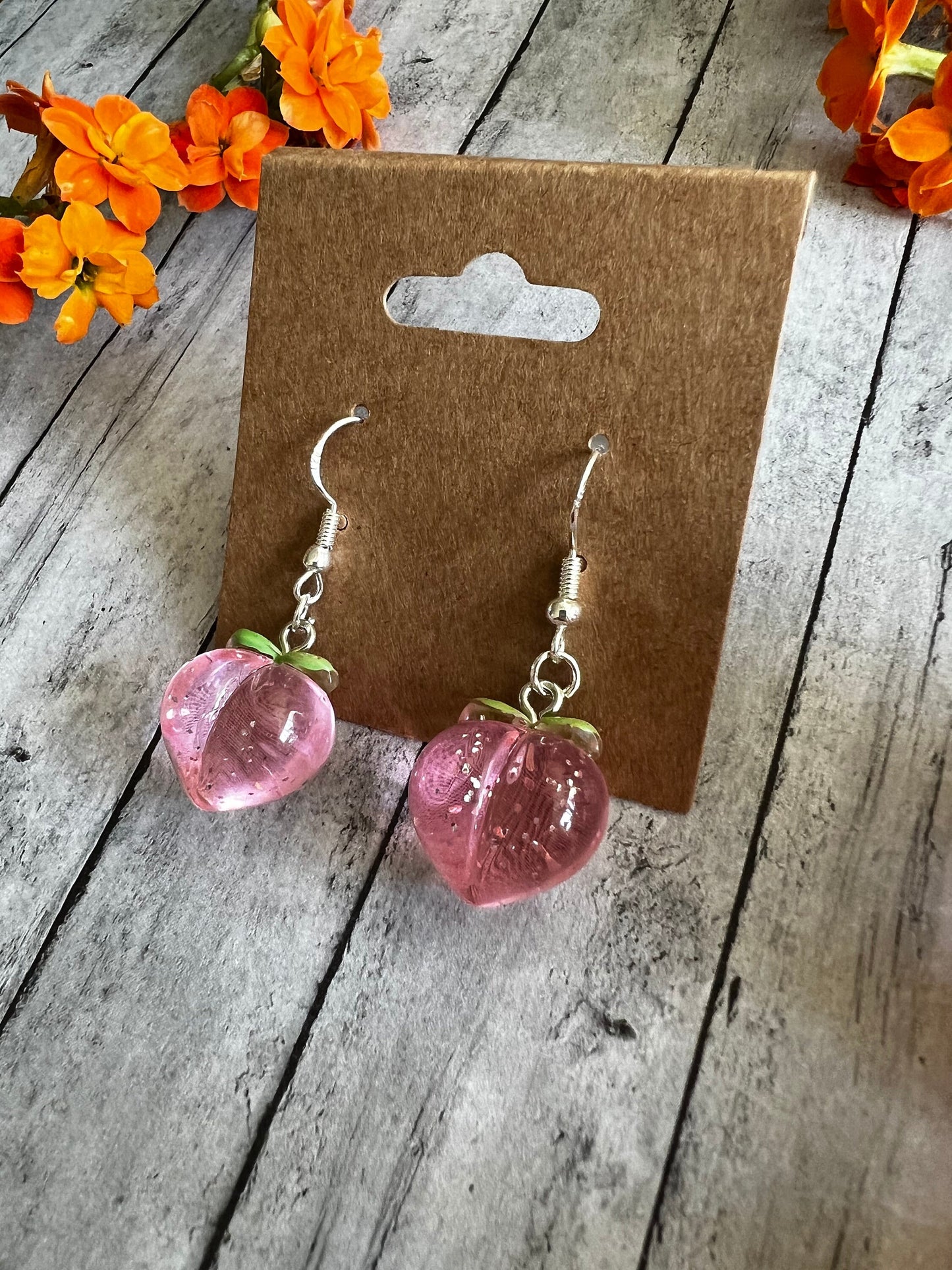 Pink Peach Earrings, 925 Sterling Silver Plated Earrings, Hypoallergenic Earrings, Cute Earrings, Fruit Earrings, Gifts for Her