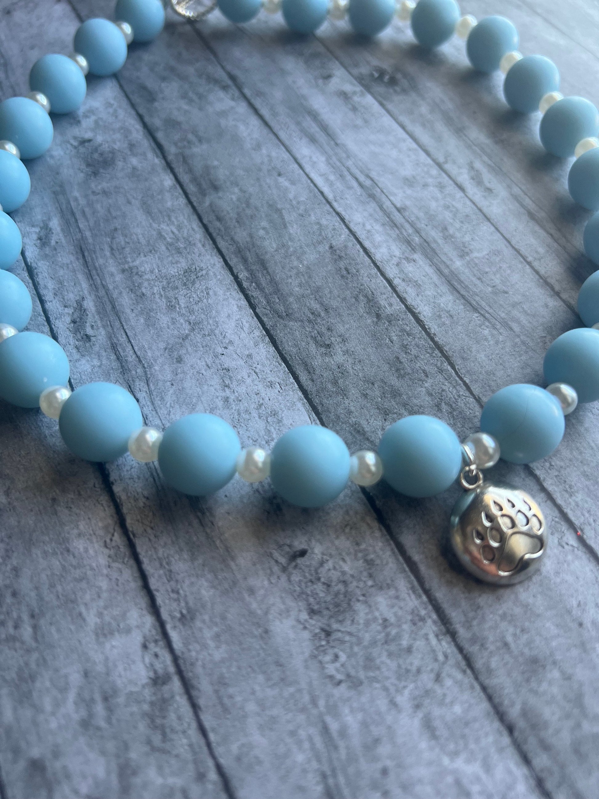 Blue and Pearl Pet Necklace with Toggle Clasp, Jewelry for Dogs, Jewelry for Cats, Durable Pet Necklace, Pet Accessories, Pet Gifts