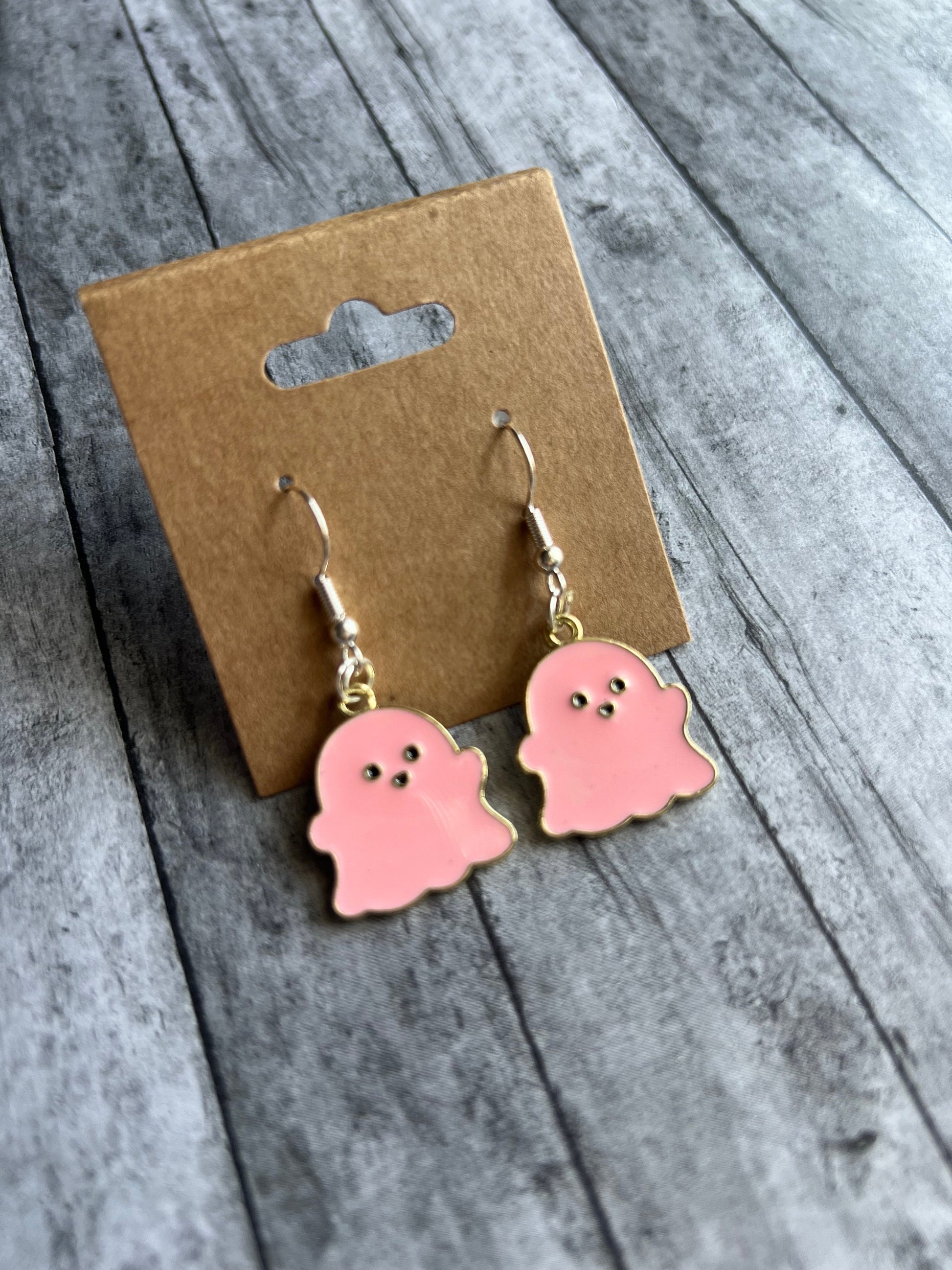 Pink Ghost Earrings | Cute, Fun Earrings | Halloween Earrings | 925 Sterling Silver Hypoallergenic Earrings | Gifts for Her