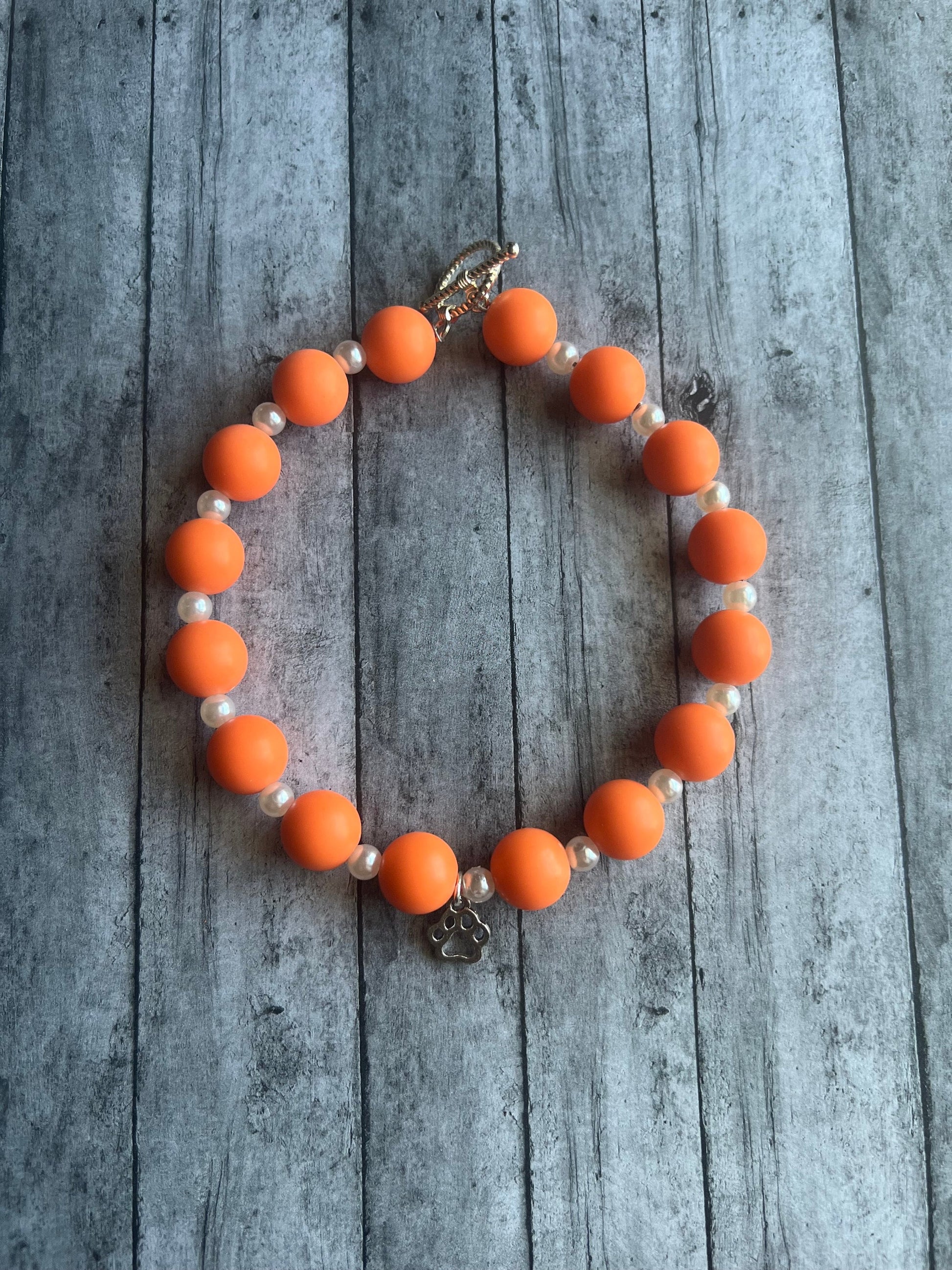 Orange and Pearl Pet Necklace with Toggle Clasp, Jewelry for Dogs, Jewelry for Cats, Durable Pet Necklace, Pet Accessories, Pet Gifts