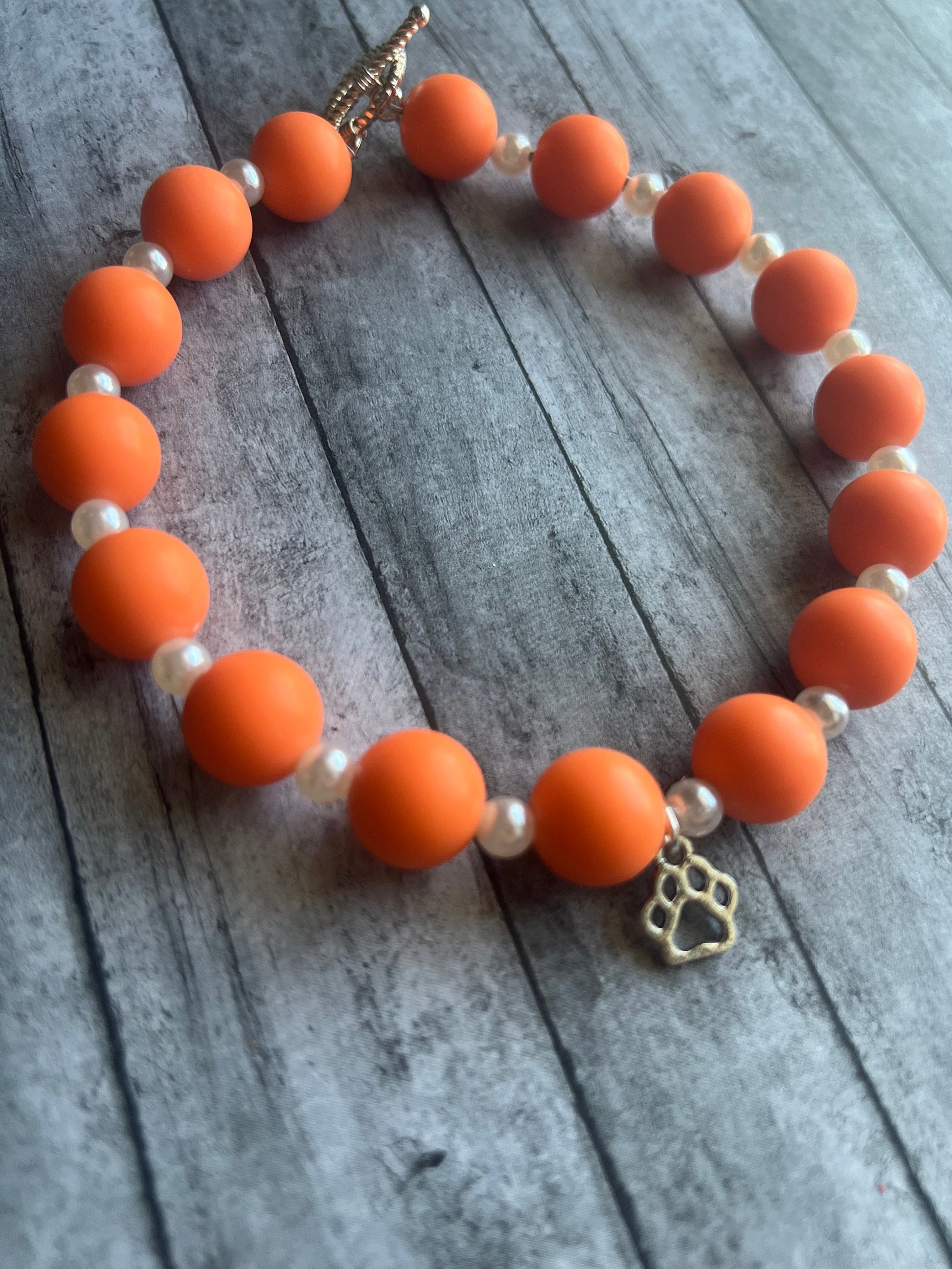 Orange and Pearl Pet Necklace with Toggle Clasp, Jewelry for Dogs, Jewelry for Cats, Durable Pet Necklace, Pet Accessories, Pet Gifts