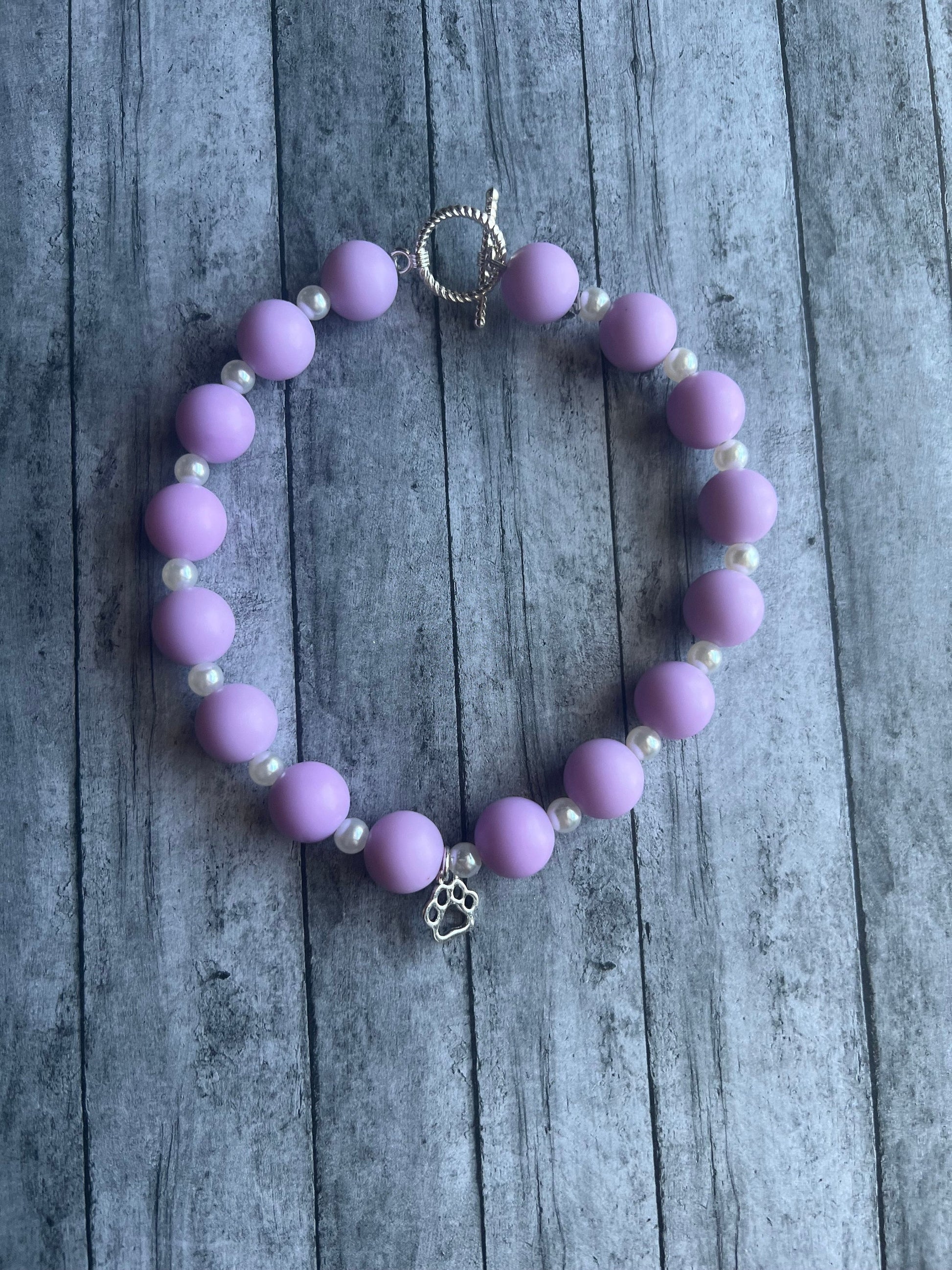 Purple and Pearl Pet Necklace with Toggle Clasp, Jewelry for Dogs, Jewelry for Cats, Durable Pet Necklace, Pet Accessories, Pet Gifts