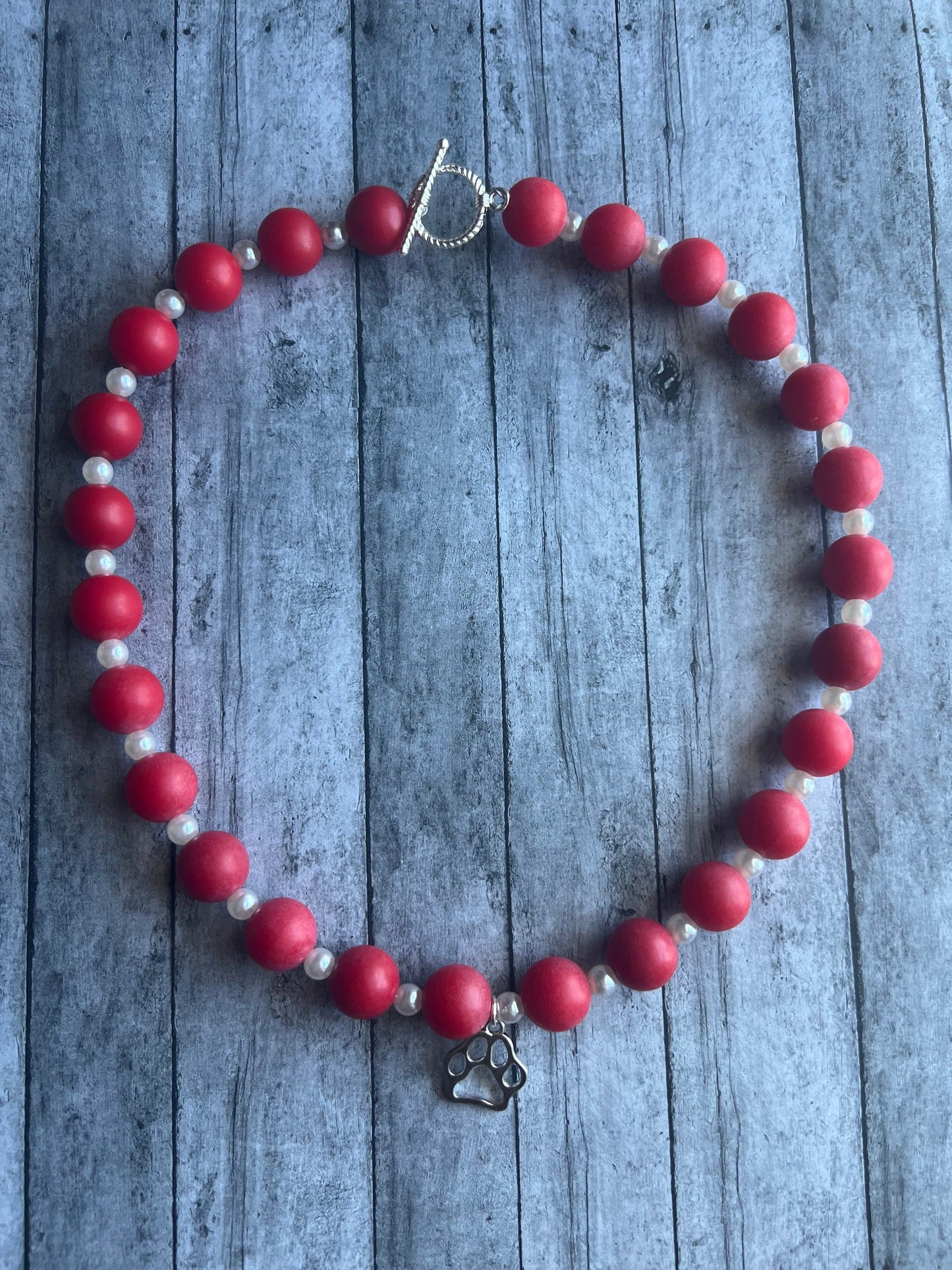 Red and Pearl Pet Necklace with Toggle Clasp, Jewelry for Dogs, Jewelry for Cats, Durable Pet Necklace, Pet Accessories, Pet Gifts