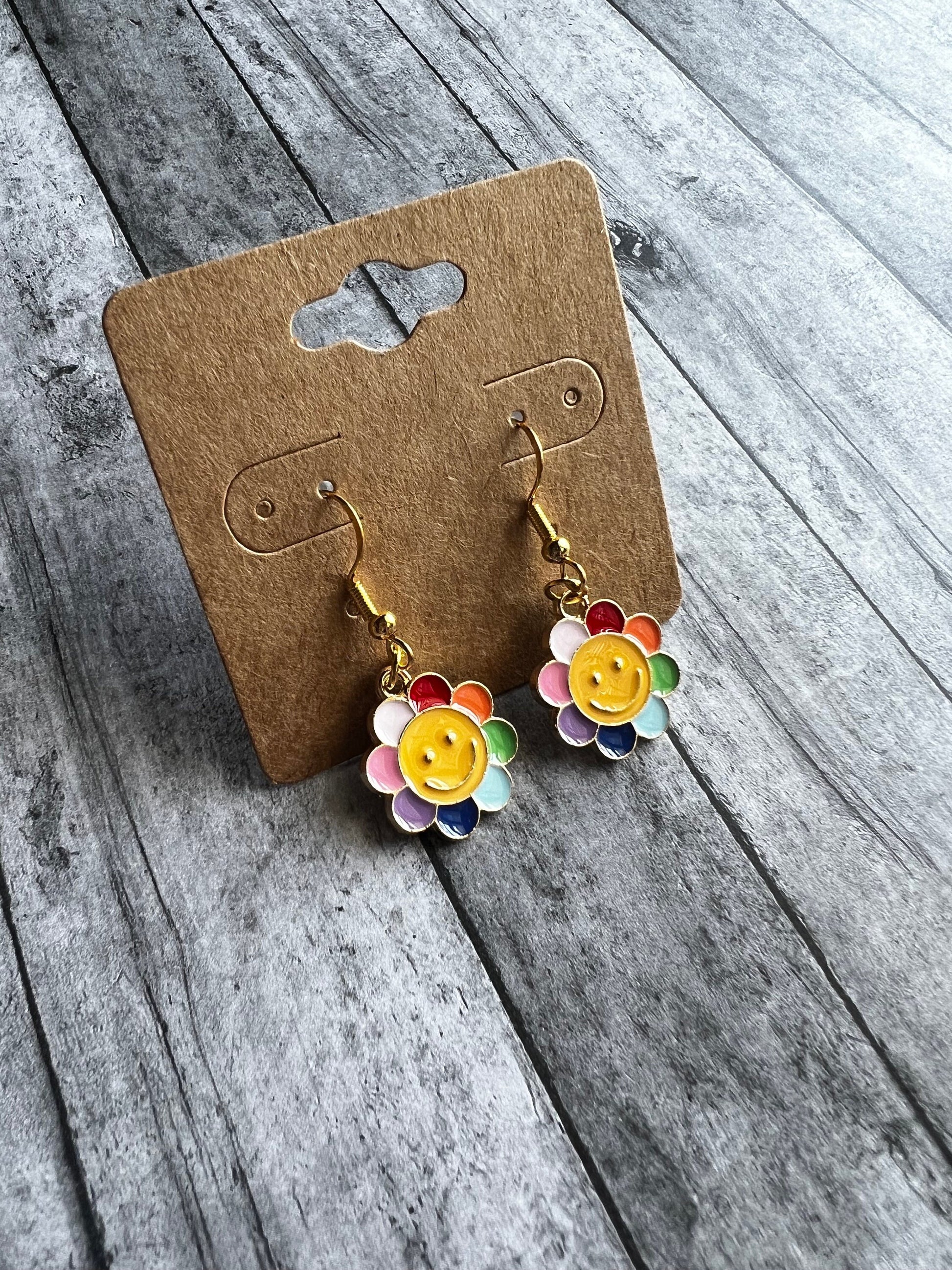 Smiley Face Flower Earrings, Cute Gold Earrings, 925 Sterling Silver Plated Earrings, Hypoallergenic Earrings, Gifts for Her, Trendy Earring