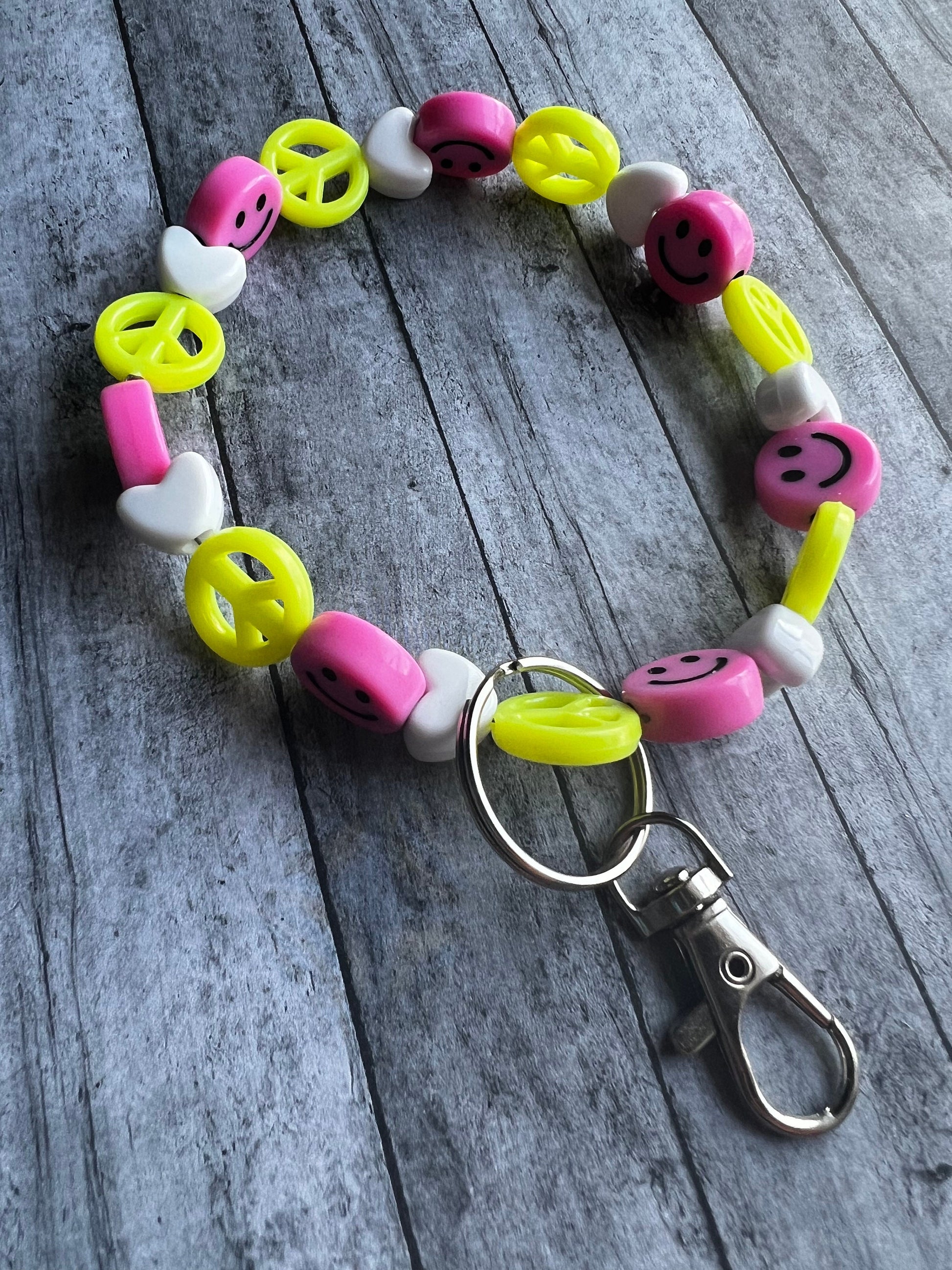 Smiley Face Keychain, Smiley Face Wristlet, Keychain Accessories, Bag Keychain, Backpack Keychain, Gifts for Her