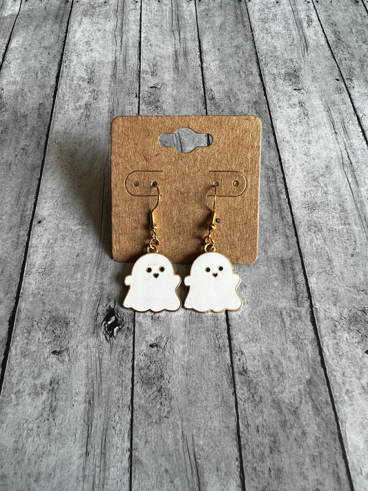 White Ghost Earrings, Fall Earrings, Halloween Earrings, 925 Sterling Silver Plated Earrings, Hypoallergenic Earrings, Gifts for Her