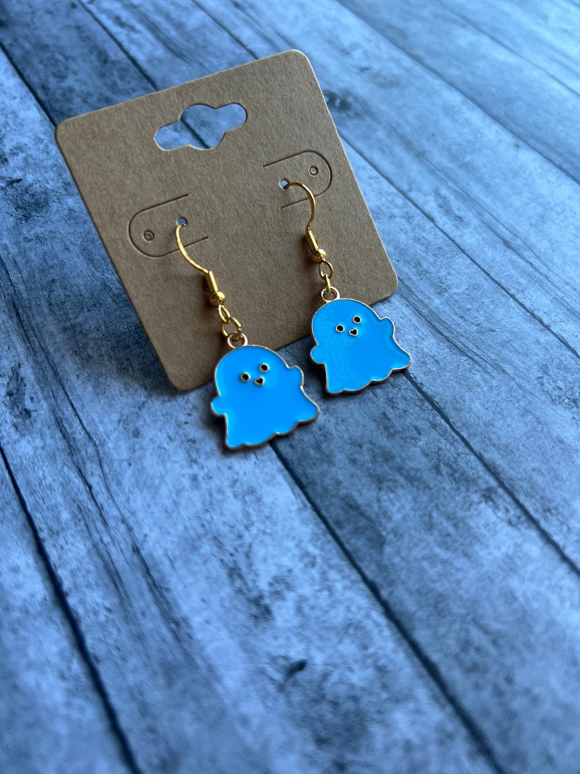 Blue Ghost Earrings, Cute Earrings, Halloween Earrings, 925 Gold Plated Earrings, Hypoallergenic Earrings, Gifts for Her, Trendy Earrings