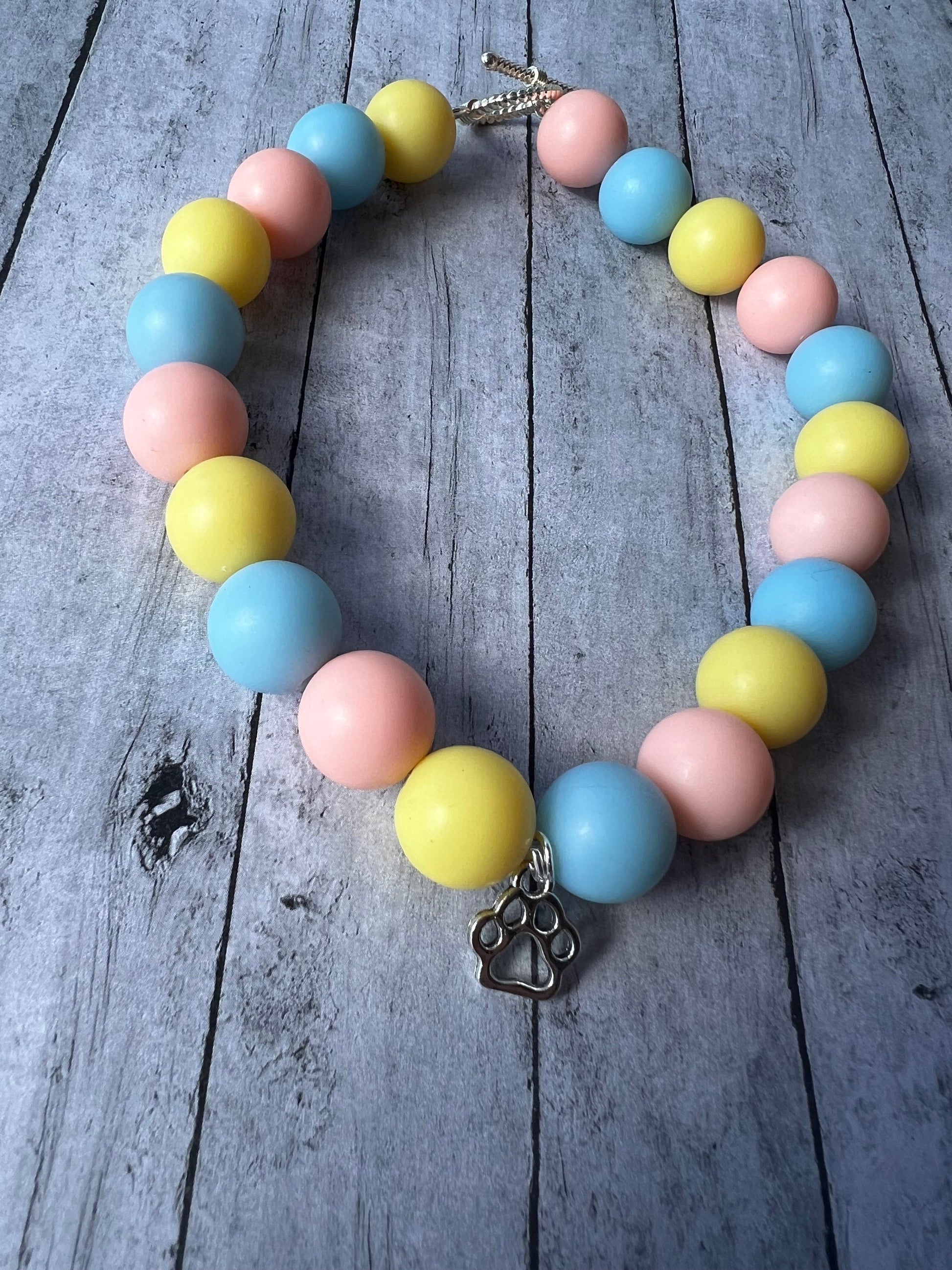 Peach Blue and Yellow Pet Necklace with Toggle Clasp, Jewelry for Dogs, Jewelry for Cats, Durable Pet Necklace, Pet Accessories, Pet Gifts