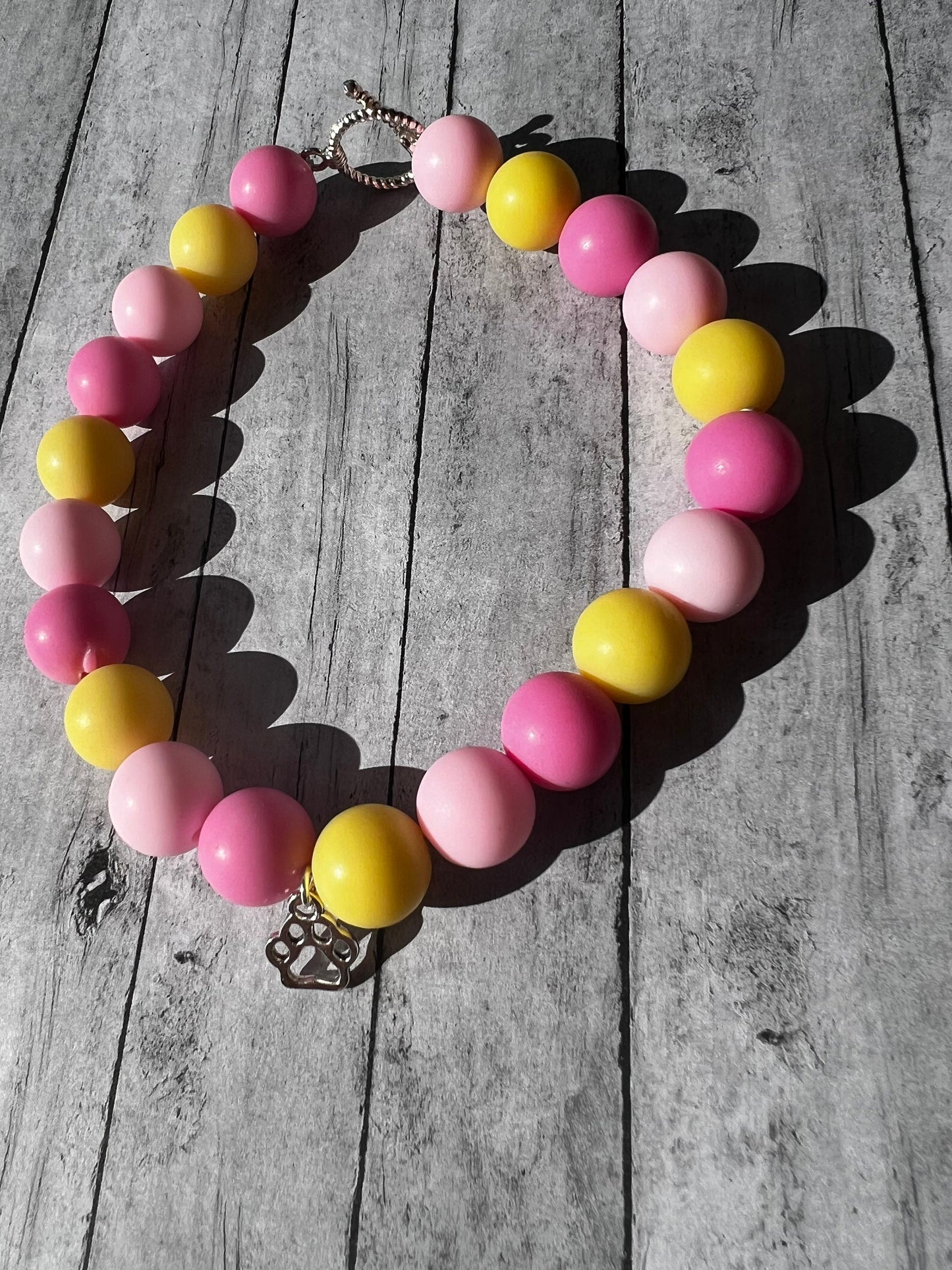 Pink and Yellow Pet Necklace with Toggle Clasp, Jewelry for Dogs, Jewelry for Cats, Durable Pet Necklace, Pet Accessories, Pet Gifts