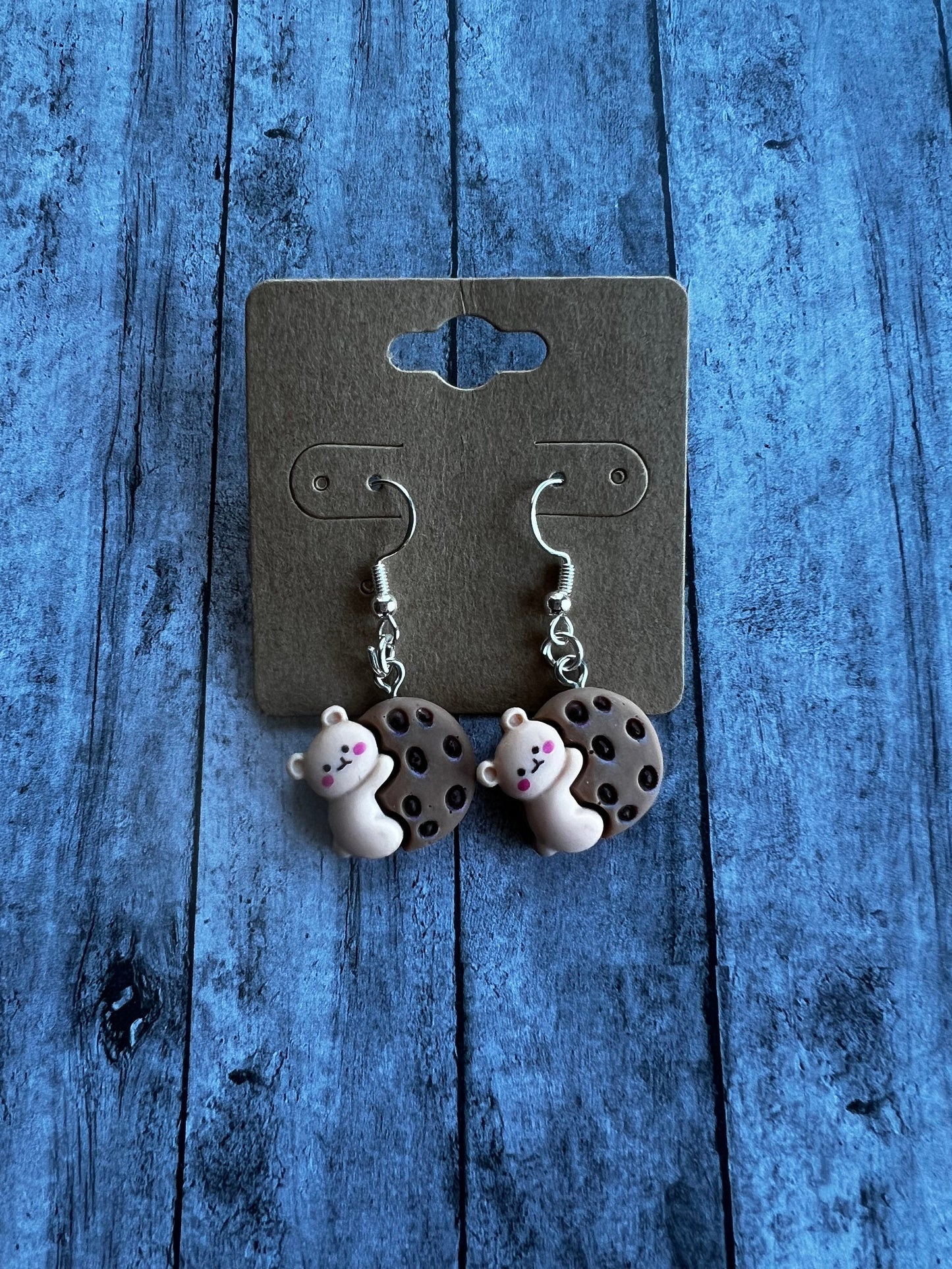 Bear Holding Cookie Earrings, Cookie Earrings, Hypoallergenic Earrings, 925 Sterling Silver Plated Earrings, Cute Earrings