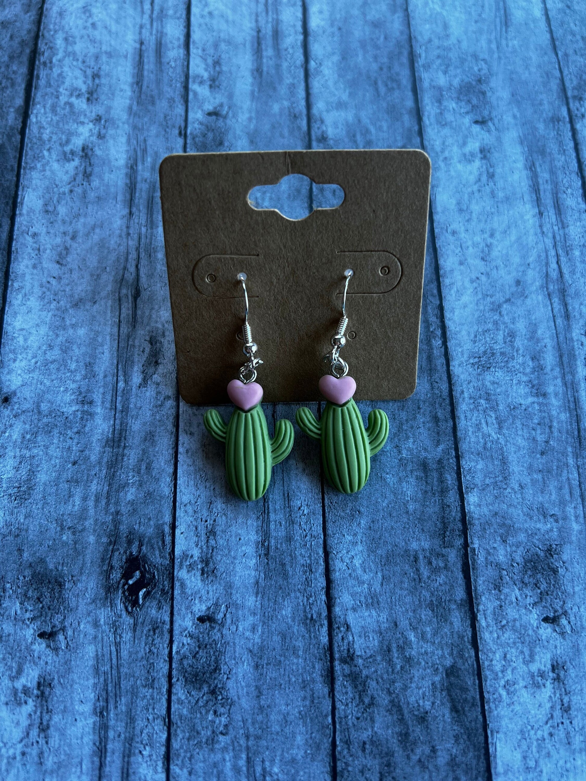 Cactus with Heart Earrings, Cactus Earrings, Hypoallergenic Earrings, Plant Earrings, 925 Sterling Silver Plated Earrings, Gifts for Her