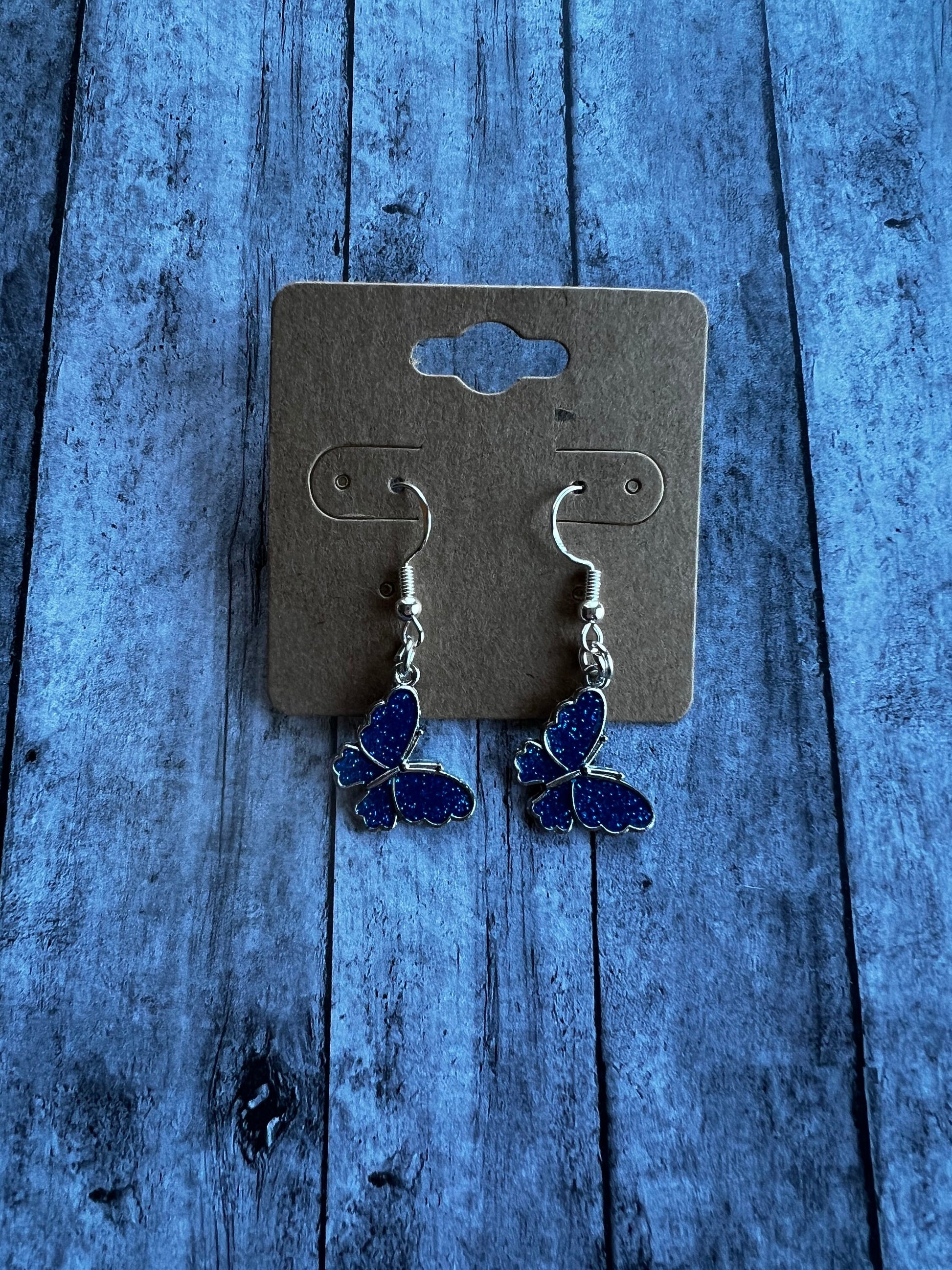 Blue Sparkly Butterfly Earrings, Alloy Butterfly Earrings, Hypoallergenic, 925 Sterling Silver Plated Earrings, Elegant Butterfly Earrings