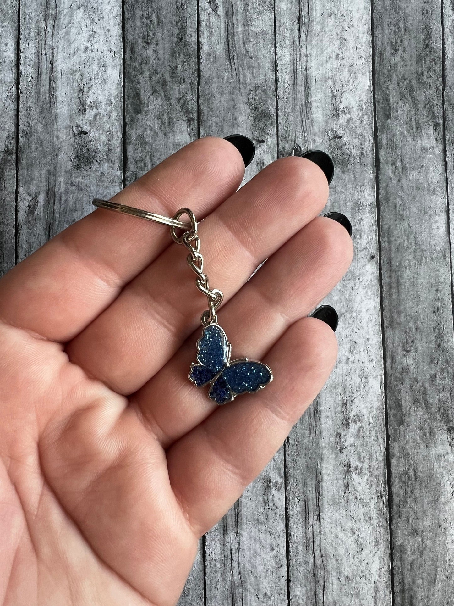 Elegant Blue Butterfly Alloy Keychain, Butterfly Keychain, Silver Butterfly Keychain, Gifts for Her