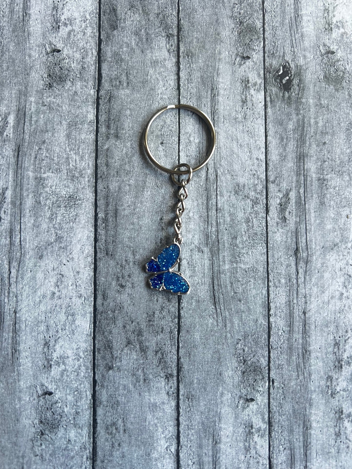 Elegant Blue Butterfly Alloy Keychain, Butterfly Keychain, Silver Butterfly Keychain, Gifts for Her