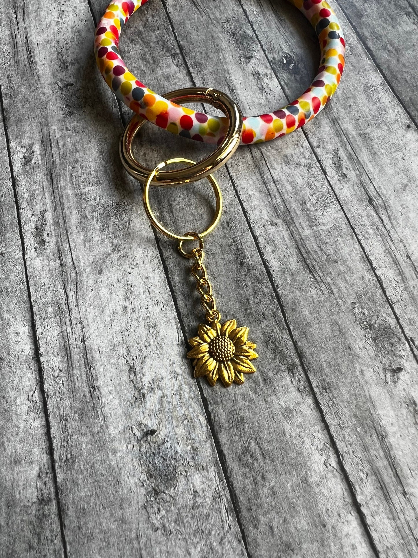 Gold Sunflower Alloy Keychain, Sunflower Keychain, Keychain for Beaded Wristlet, Backpack Keychain, Gifts for Her, Gold Accessories