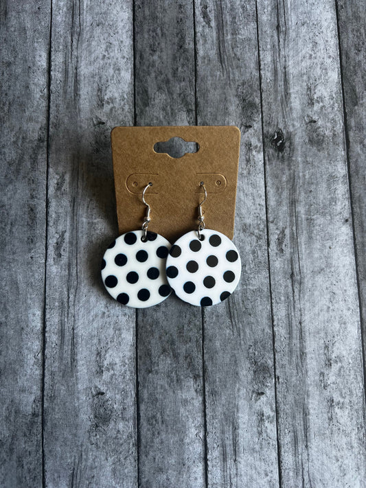 Black and White Polka Dotted Round Earrings, Cute Earrings, Fun Earrings, 925 Sterling Silver Plated Earrings, Hypoallergenic Earrings