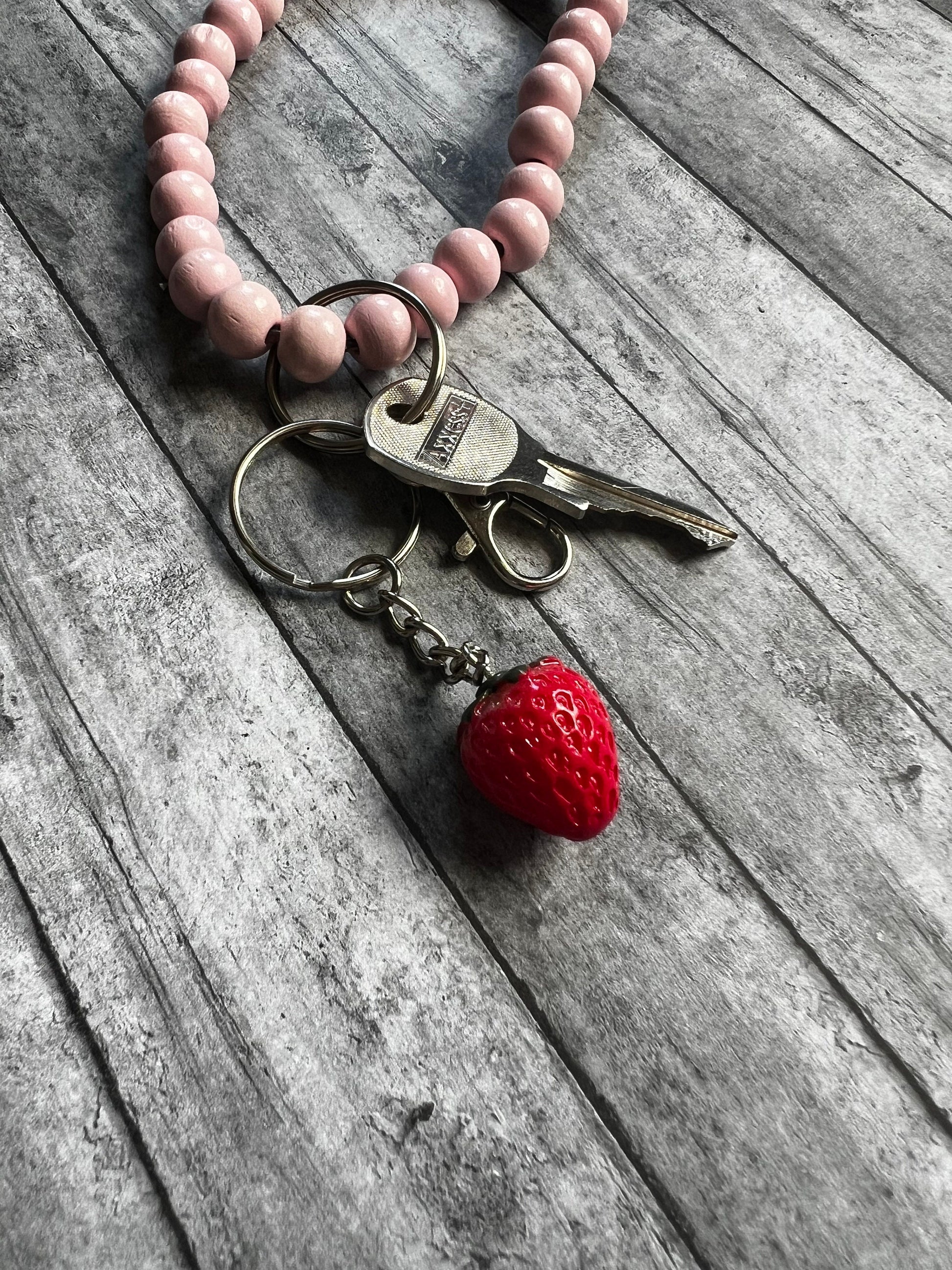 Strawberry Acrylic Keychain, Fruit Keychain, Silver Keychain, Backpack Keychain, Accent Keychain, Wristlet Keychain, Gifts for Her