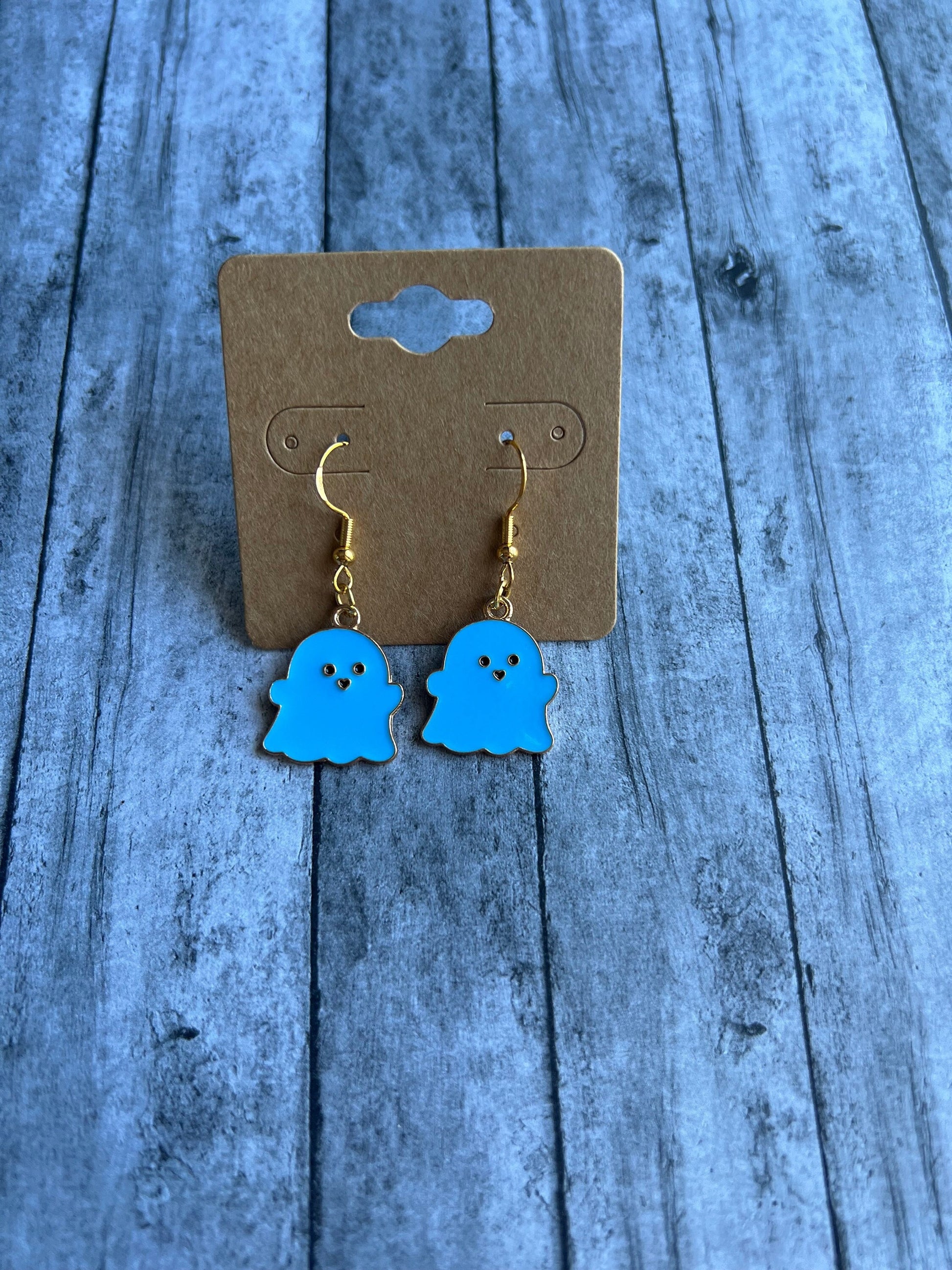 Blue Ghost Earrings, Cute Earrings, Halloween Earrings, 925 Gold Plated Earrings, Hypoallergenic Earrings, Gifts for Her, Trendy Earrings