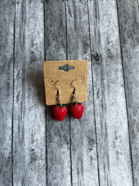 Strawberry Fruit Earrings, Cute Earrings, Fruit Earrings, 925 Sterling Silver Plated Earrings, Hypoallergenic Earrings, Gifts for Her