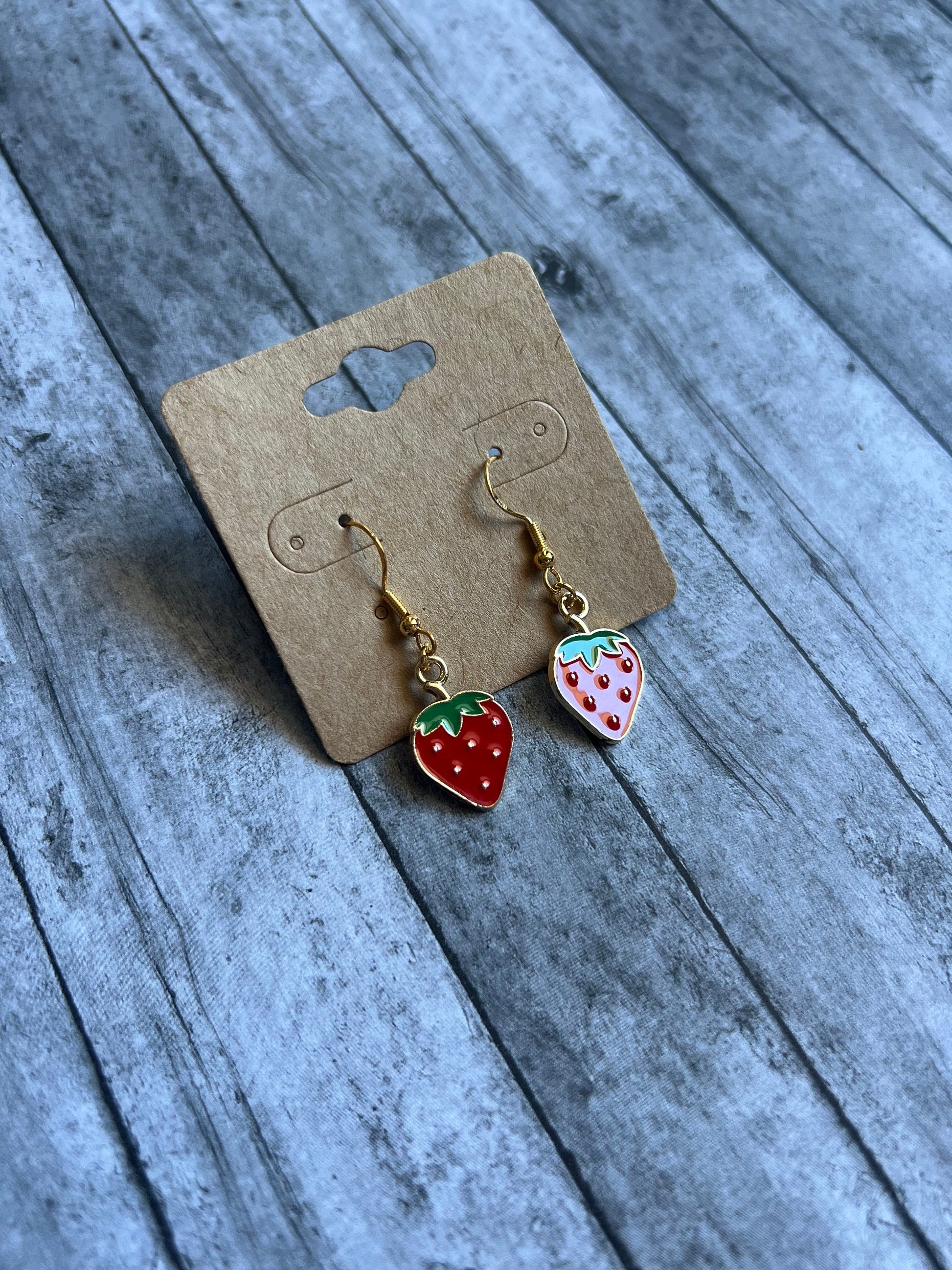 Cute Strawberry Earrings, Gold Jewelry, Fruit Earrings, Red Earrings, Gifts for Her, Light Earrings, Dangly Earrings, Quirky Earrings