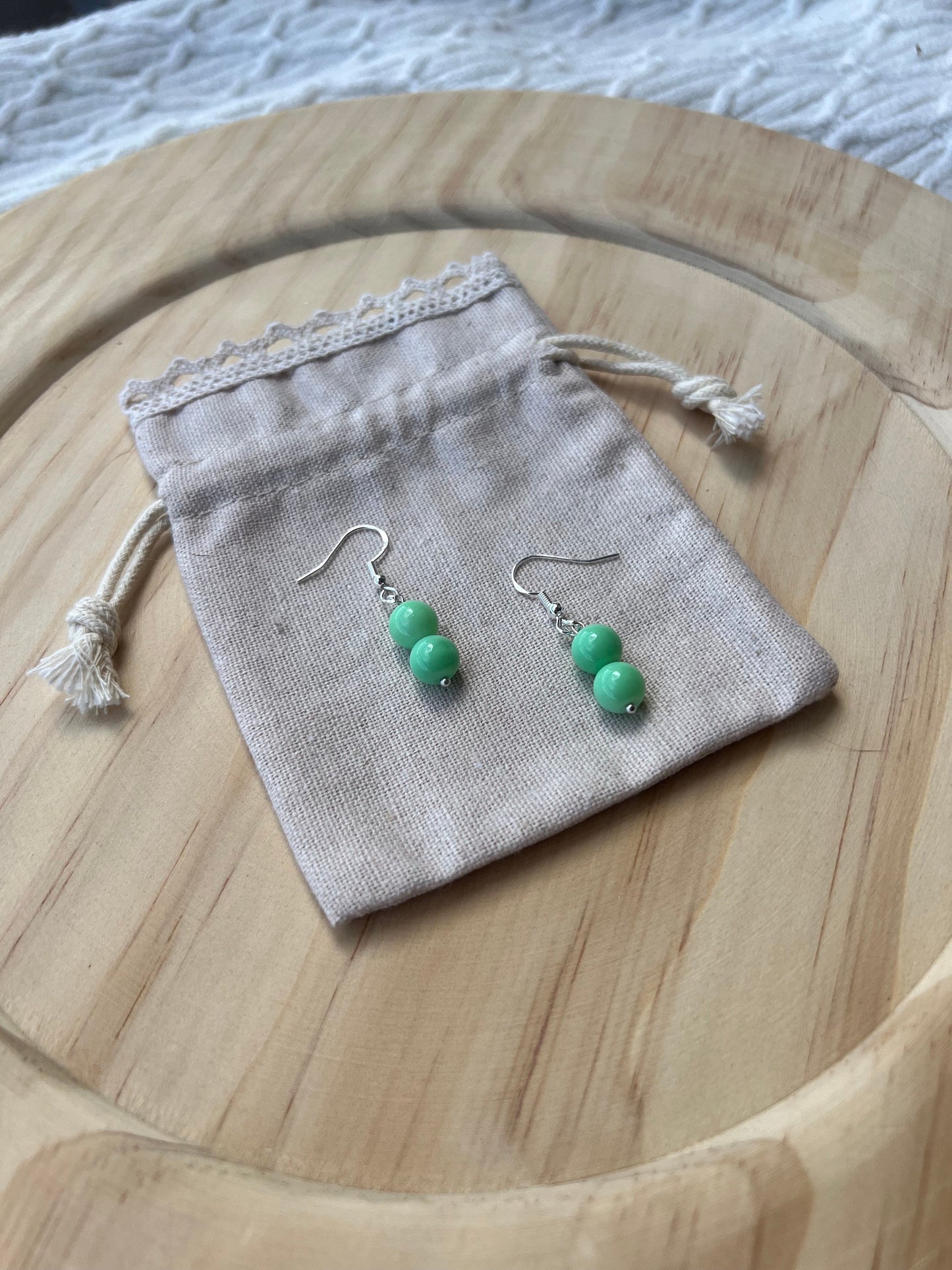 Light Green Dangle Earrings, Cute Dangle Earrings, Silver Jewelry, Beaded Earrings, Green Earrings, Silver Accessories, Gifts for Her