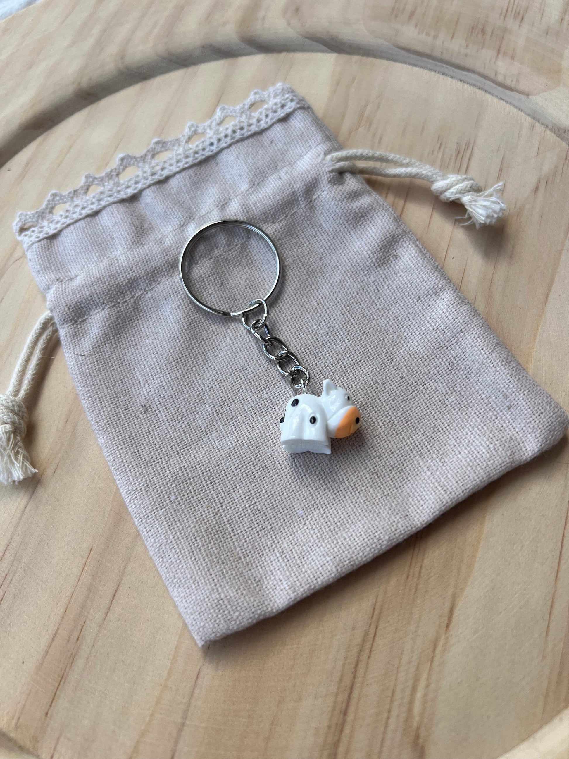 Silver Cow Keychain,