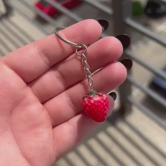 Strawberry Acrylic Keychain, Fruit Keychain, Silver Keychain, Backpack Keychain, Accent Keychain, Wristlet Keychain, Gifts for Her