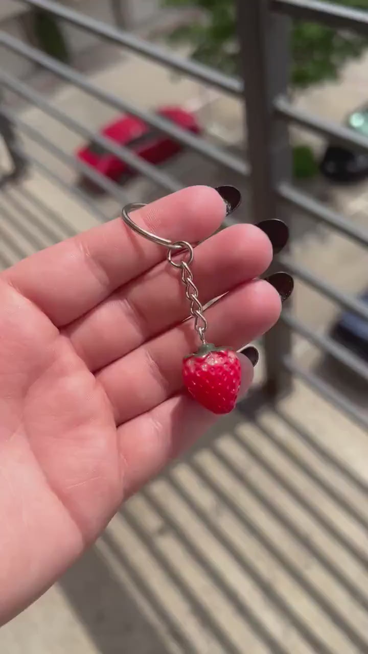 Strawberry Acrylic Keychain, Fruit Keychain, Silver Keychain, Backpack Keychain, Accent Keychain, Wristlet Keychain, Gifts for Her