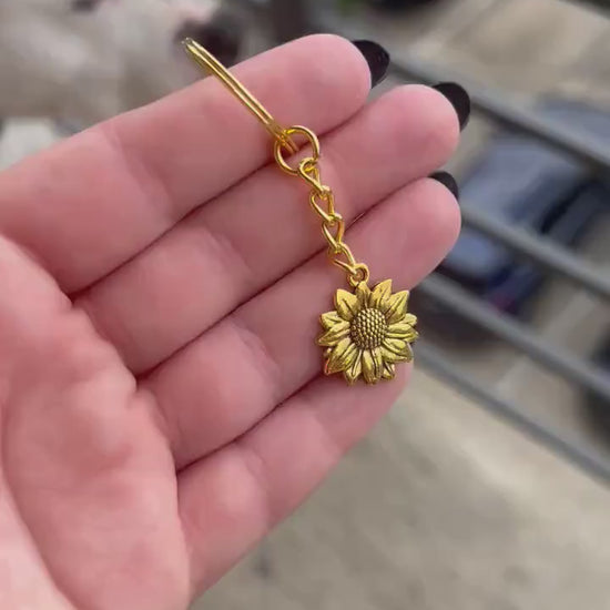 Gold Sunflower Alloy Keychain, Sunflower Keychain, Keychain for Beaded Wristlet, Backpack Keychain, Gifts for Her