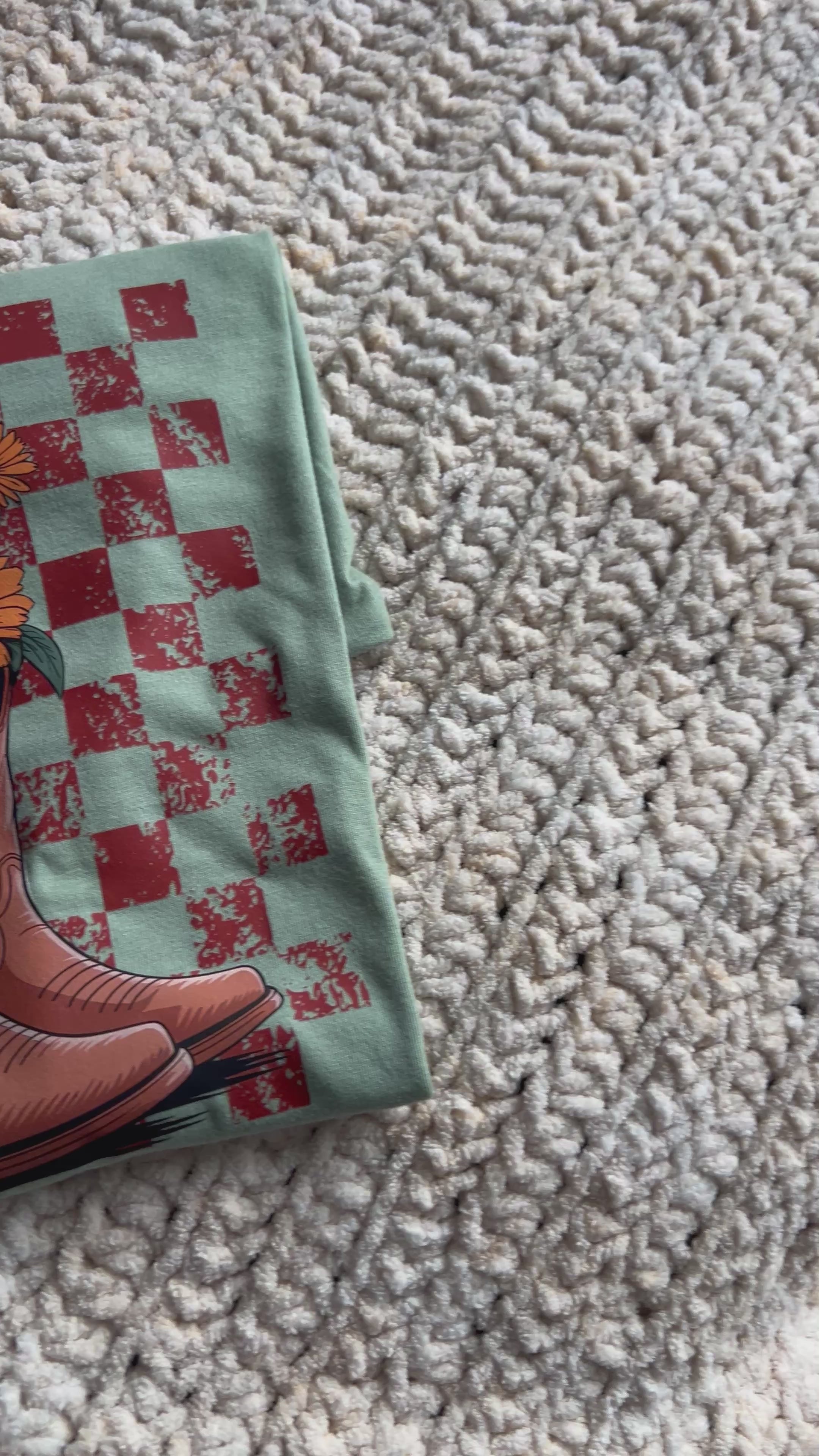 Sunflower in Boots w/ Checker Print Graphic Tee