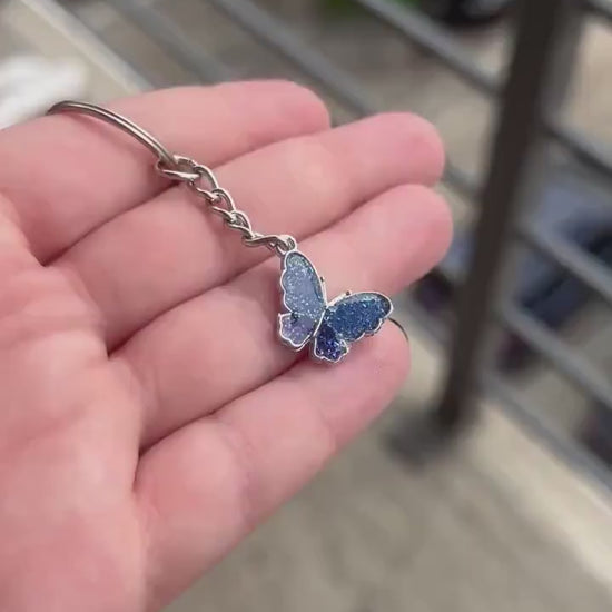 Elegant Blue Butterfly Alloy Keychain, Butterfly Keychain, Silver Butterfly Keychain, Gifts for Her