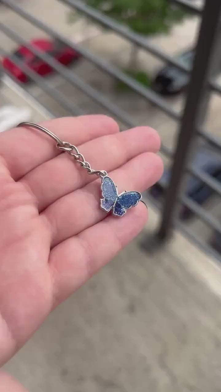 Elegant Blue Butterfly Alloy Keychain, Butterfly Keychain, Silver Butterfly Keychain, Gifts for Her